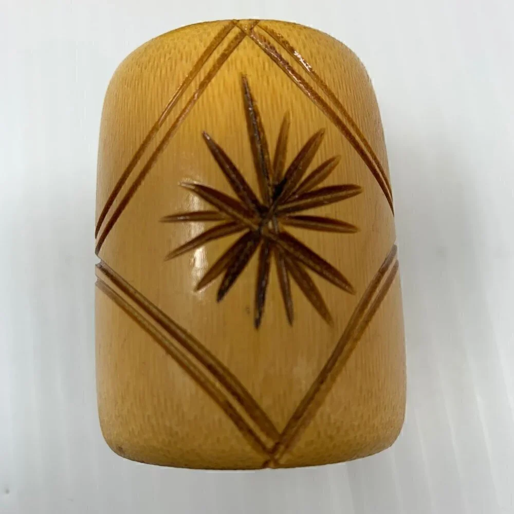 Bamboo Napkin Rings Etched Star Set of Six Vintage Wood Tableware Serving